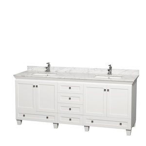 Wyndham Collection Vanity Wyndham Collection WCV800080DWHCMUNSMXX Acclaim 80 Inch Double Bathroom Vanity in White, White Carrara Marble Countertop, Undermount Square Sinks, and No Mirrors