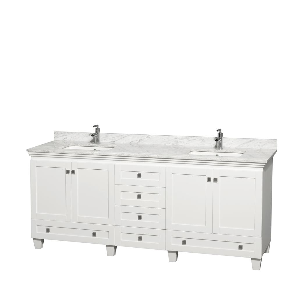 Wyndham Collection Vanity Wyndham Collection WCV800080DWHCMUNSMXX Acclaim 80 Inch Double Bathroom Vanity in White, White Carrara Marble Countertop, Undermount Square Sinks, and No Mirrors