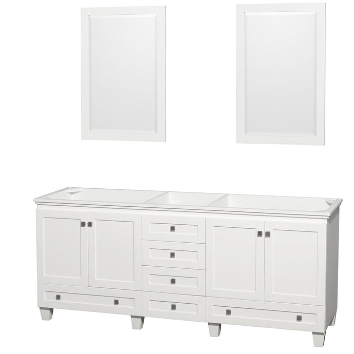 Wyndham Collection Vanity Wyndham Collection WCV800080DWHCXSXXM24 Acclaim 80 Inch Double Bathroom Vanity in White, No Countertop, No Sinks, and 24 Inch Mirrors