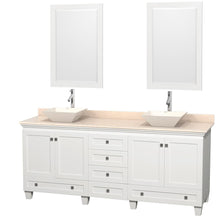 Load image into Gallery viewer, Wyndham Collection Vanity Wyndham Collection WCV800080DWHIVD2BM24 Acclaim 80 Inch Double Bathroom Vanity in White, Ivory Marble Countertop, Pyra Bone Porcelain Sinks, and 24 Inch Mirrors