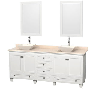 Wyndham Collection Vanity Wyndham Collection WCV800080DWHIVD2BM24 Acclaim 80 Inch Double Bathroom Vanity in White, Ivory Marble Countertop, Pyra Bone Porcelain Sinks, and 24 Inch Mirrors
