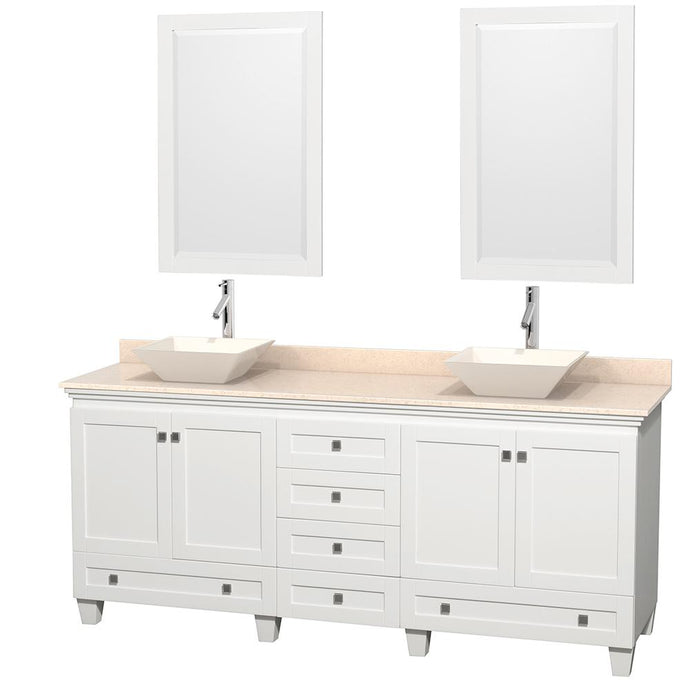 Wyndham Collection Vanity Wyndham Collection WCV800080DWHIVD2BM24 Acclaim 80 Inch Double Bathroom Vanity in White, Ivory Marble Countertop, Pyra Bone Porcelain Sinks, and 24 Inch Mirrors