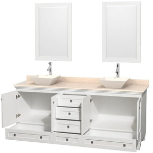 Wyndham Collection Vanity Wyndham Collection WCV800080DWHIVD2BM24 Acclaim 80 Inch Double Bathroom Vanity in White, Ivory Marble Countertop, Pyra Bone Porcelain Sinks, and 24 Inch Mirrors
