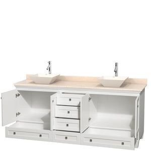 Wyndham Collection Vanity Wyndham Collection WCV800080DWHIVD2BMXX Acclaim 80 Inch Double Bathroom Vanity in White, Ivory Marble Countertop, Pyra Bone Porcelain Sinks, and No Mirrors