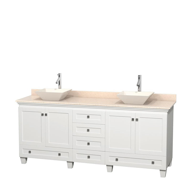 Wyndham Collection Vanity Wyndham Collection WCV800080DWHIVD2BMXX Acclaim 80 Inch Double Bathroom Vanity in White, Ivory Marble Countertop, Pyra Bone Porcelain Sinks, and No Mirrors