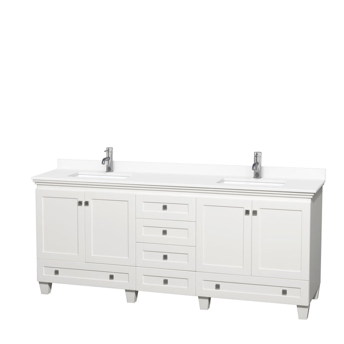 Wyndham Collection Vanity Wyndham Collection WCV800080DWHWCUNSMXX Acclaim 80 Inch Double Bathroom Vanity in White, White Cultured Marble Countertop, Undermount Square Sinks, No Mirrors