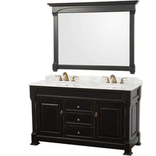 Load image into Gallery viewer, Wyndham Collection Vanity Wyndham Collection WCVTD60BLCW Andover 60 Inch Double Bathroom Vanity in Black, White Carrara Marble Countertop, Undermount Oval Sinks, and 56 Inch Mirror