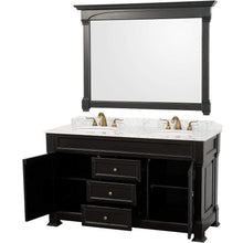 Load image into Gallery viewer, Wyndham Collection Vanity Wyndham Collection WCVTD60BLCW Andover 60 Inch Double Bathroom Vanity in Black, White Carrara Marble Countertop, Undermount Oval Sinks, and 56 Inch Mirror