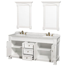 Load image into Gallery viewer, Wyndham Collection Vanity Wyndham Collection WCVTD60WHCW Andover 60 Inch Double Bathroom Vanity in White, White Carrara Marble Countertop, Undermount Oval Sinks, and 56 Inch Mirror