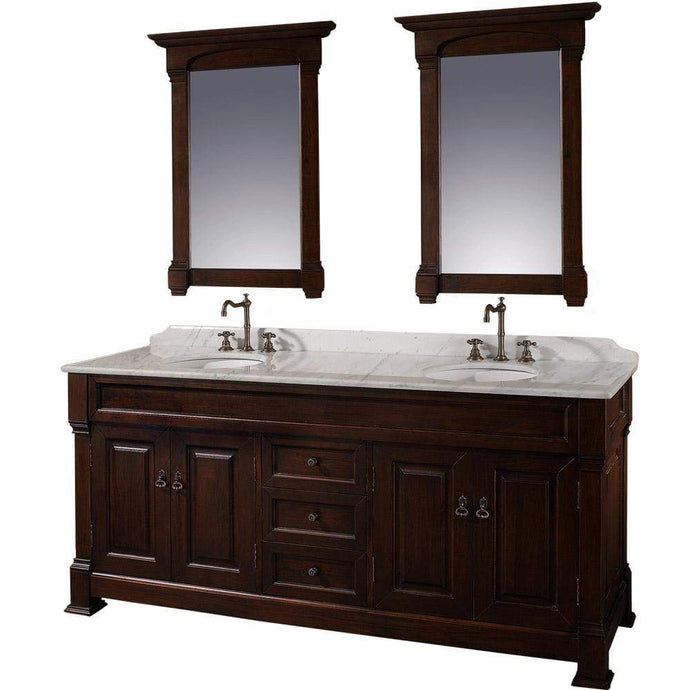 Wyndham Collection Vanity Wyndham Collection WCVTD72DCHCW Andover 72 Inch Double Bathroom Vanity in Dark Cherry, White Carrara Marble Countertop, Undermount Oval Sinks, and 28 Inch Mirrors