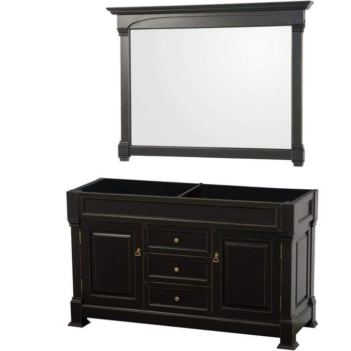 Wyndham Collection Vanity Wyndham Collection WCVTRAD60DBKCXSXXM56 Andover 60 Inch Double Bathroom Vanity in Black, No Countertop, No Sink, and 56 Inch Mirror