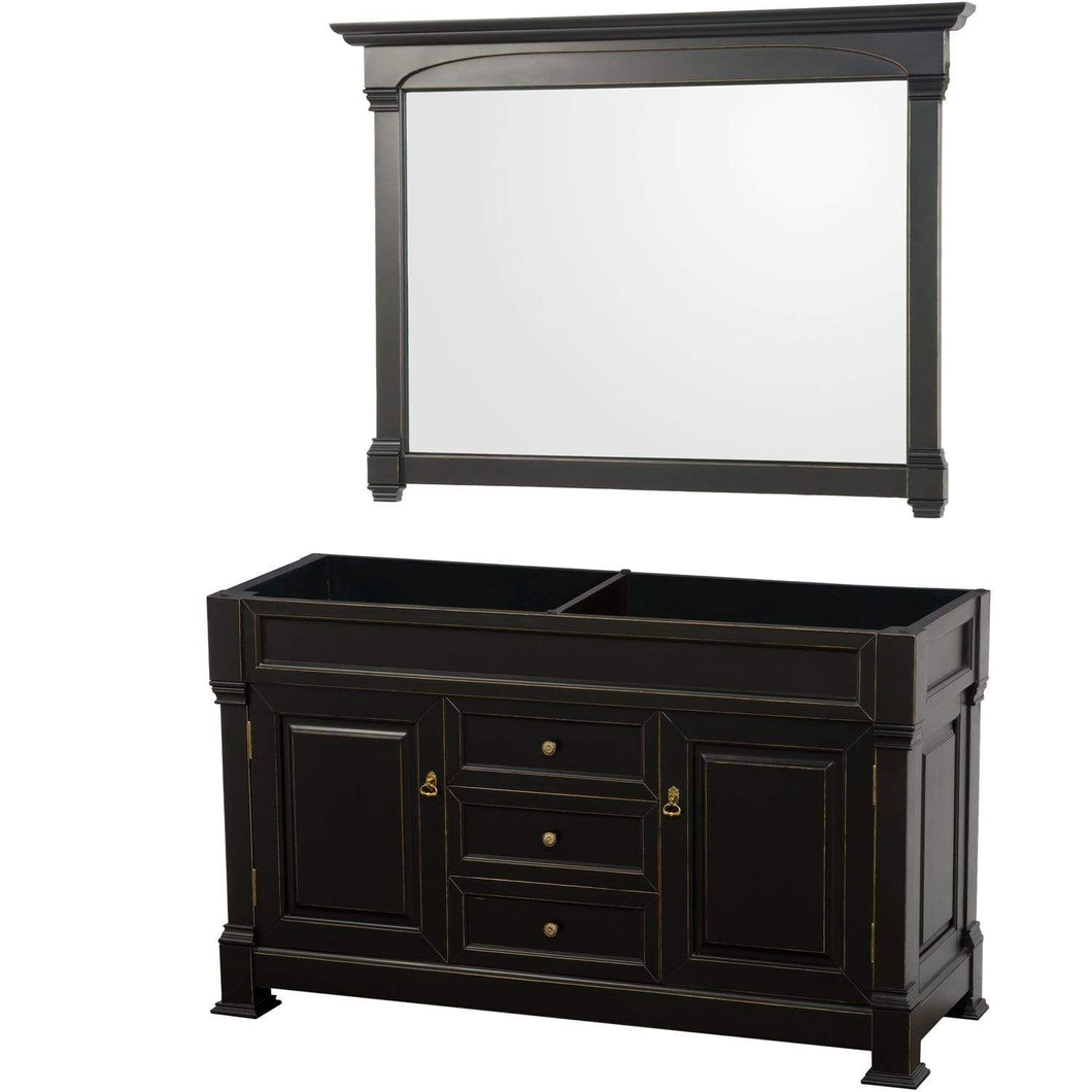 Wyndham Collection Vanity Wyndham Collection WCVTRAD60DBKCXSXXM56 Andover 60 Inch Double Bathroom Vanity in Black, No Countertop, No Sink, and 56 Inch Mirror