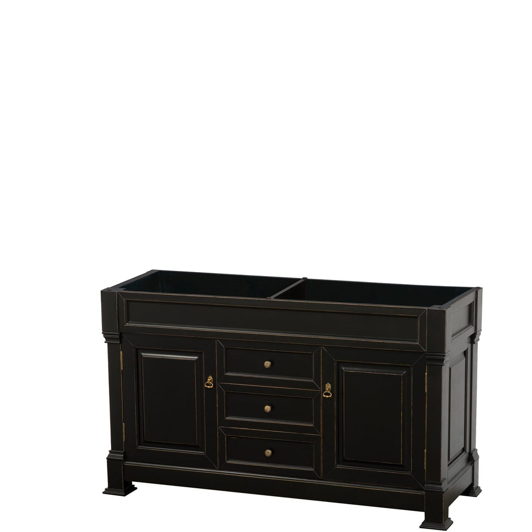 Wyndham Collection Vanity Wyndham Collection WCVTRAD60DBKCXSXXMXX Andover 60 Inch Double Bathroom Vanity in Black, No Countertop, No Sink, and No Mirror