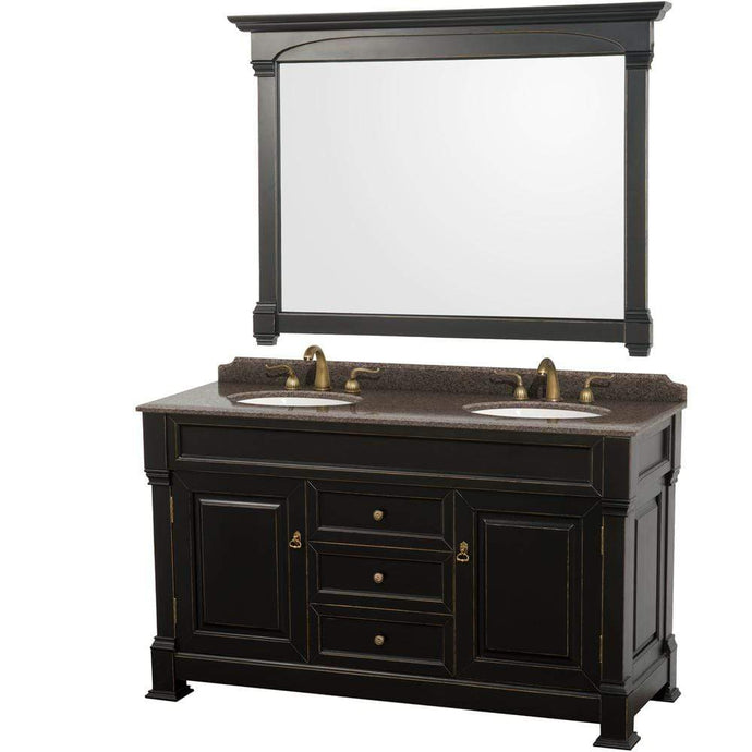 Wyndham Collection Vanity Wyndham Collection WCVTRAD60DBKIBUNOM56 Andover 60 Inch Double Bathroom Vanity in Black, Imperial Brown Granite Countertop, Undermount Oval Sinks, and 56 Inch Mirror