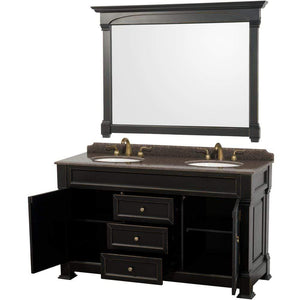 Wyndham Collection Vanity Wyndham Collection WCVTRAD60DBKIBUNOM56 Andover 60 Inch Double Bathroom Vanity in Black, Imperial Brown Granite Countertop, Undermount Oval Sinks, and 56 Inch Mirror