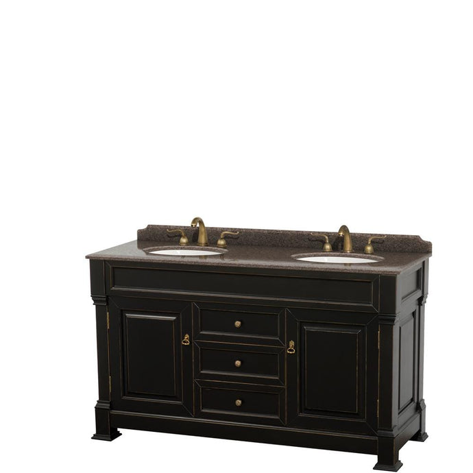 Wyndham Collection Vanity Wyndham Collection WCVTRAD60DBKIBUNOMXX Andover 60 Inch Double Bathroom Vanity in Black, Imperial Brown Granite Countertop, Undermount Oval Sinks, and No Mirror