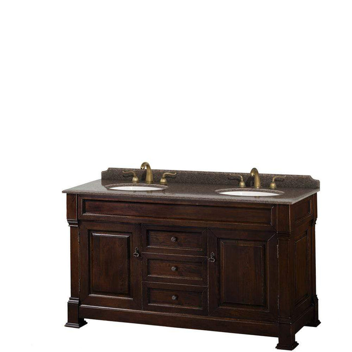 Wyndham Collection Vanity Wyndham Collection WCVTRAD60DDCIBUNOMXX Andover 60 Inch Double Bathroom Vanity in Dark Cherry, Imperial Brown Granite Countertop, Undermount Oval Sinks, and No Mirror