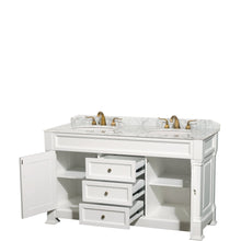 Load image into Gallery viewer, Wyndham Collection Vanity Wyndham Collection WCVTRAD60DWHCMUNOMXX Andover 60 Inch Double Bathroom Vanity in White, White Carrara Marble Countertop, Undermount Oval Sinks, and No Mirror