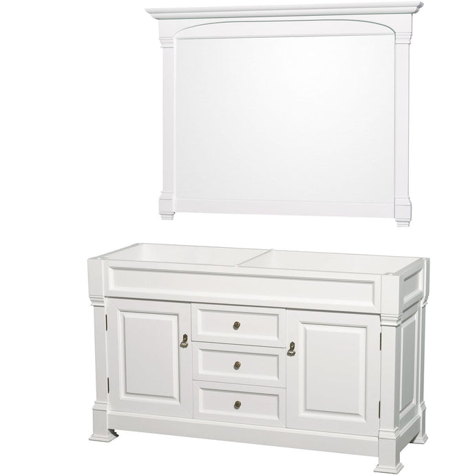 Wyndham Collection Vanity Wyndham Collection WCVTRAD60DWHCXSXXM56 Andover 60 Inch Double Bathroom Vanity in White, No Countertop, No Sink, and 56 Inch Mirror