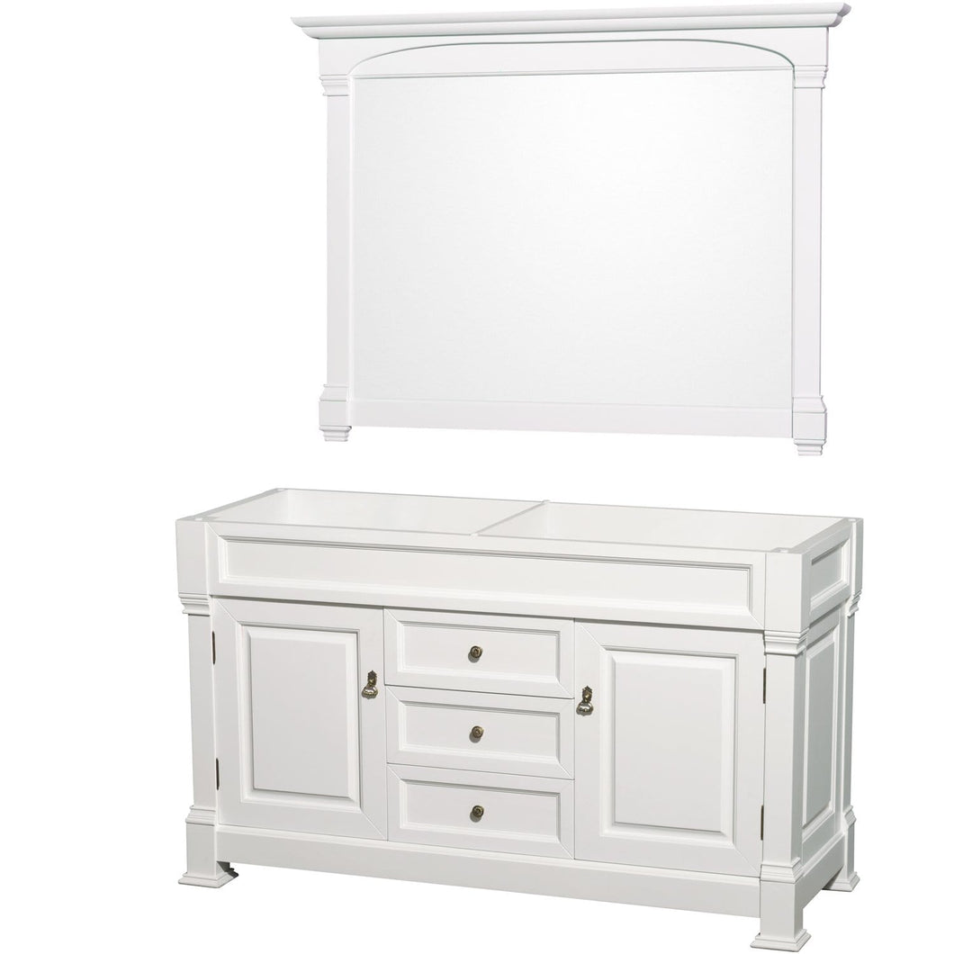 Wyndham Collection Vanity Wyndham Collection WCVTRAD60DWHCXSXXM56 Andover 60 Inch Double Bathroom Vanity in White, No Countertop, No Sink, and 56 Inch Mirror