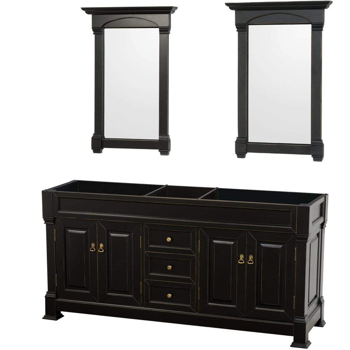 Wyndham Collection Vanity Wyndham Collection WCVTRAD72DBKCXSXXM28 Andover 72 Inch Double Bathroom Vanity in Black, No Countertop, No Sink, and 28 Inch Mirrors
