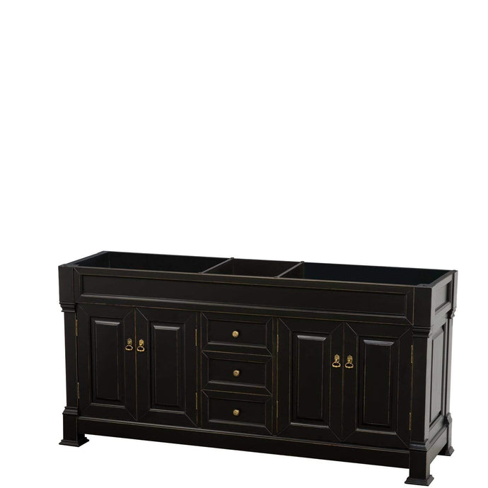 Wyndham Collection Vanity Wyndham Collection WCVTRAD72DBKCXSXXMXX Andover 72 Inch Double Bathroom Vanity in Black, No Countertop, No Sink, and No Mirror