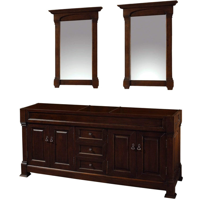 Wyndham Collection Vanity Wyndham Collection WCVTRAD72DDCCXSXXM28 Andover 72 Inch Double Bathroom Vanity in Dark Cherry, No Countertop, No Sink, and 28 Inch Mirrors