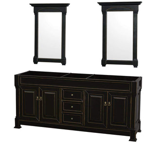 Wyndham Collection Vanity Wyndham Collection WCVTRAD80DBKCMUNDM28 Andover 80 Inch Double Bathroom Vanity in Black with White Carrara Marble Countertop, Undermount Oval Sinks, and 28 Inch Mirrors