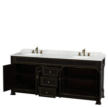 Load image into Gallery viewer, Wyndham Collection Vanity Wyndham Collection WCVTRAD80DBKCMUNOMXX Andover 80 Inch Double Bathroom Vanity in Black, White Carrara Marble Countertop, Undermount Oval Sinks, and No Mirror