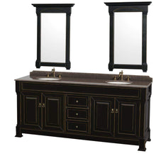 Load image into Gallery viewer, Wyndham Collection Vanity Wyndham Collection WCVTRAD80DBKIBUNOM28 Andover 80 Inch Double Bathroom Vanity in Black, Imperial Brown Granite Countertop, Undermount Oval Sinks, and 28 Inch Mirrors