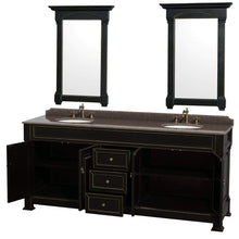 Load image into Gallery viewer, Wyndham Collection Vanity Wyndham Collection WCVTRAD80DBKIBUNOM28 Andover 80 Inch Double Bathroom Vanity in Black, Imperial Brown Granite Countertop, Undermount Oval Sinks, and 28 Inch Mirrors