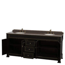 Load image into Gallery viewer, Wyndham Collection Vanity Wyndham Collection WCVTRAD80DBKIBUNOMXX Andover 80 Inch Double Bathroom Vanity in Black, Imperial Brown Granite Countertop, Undermount Oval Sinks, and No Mirror