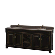 Load image into Gallery viewer, Wyndham Collection Vanity Wyndham Collection WCVTRAD80DBKIBUNOMXX Andover 80 Inch Double Bathroom Vanity in Black, Imperial Brown Granite Countertop, Undermount Oval Sinks, and No Mirror