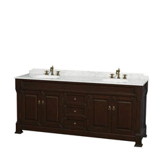 Load image into Gallery viewer, Wyndham Collection Vanity Wyndham Collection WCVTRAD80DDCCMUNDM28 Andover 80 Inch Double Bathroom Vanity in Dark Cherry with White Carrara Marble Countertop, Undermount Oval Sinks, and 28 Inch Mirrors
