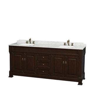 Wyndham Collection Vanity Wyndham Collection WCVTRAD80DDCCMUNDM28 Andover 80 Inch Double Bathroom Vanity in Dark Cherry with White Carrara Marble Countertop, Undermount Oval Sinks, and 28 Inch Mirrors