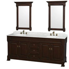 Load image into Gallery viewer, Wyndham Collection Vanity Wyndham Collection WCVTRAD80DDCCMUNDM28 Andover 80 Inch Double Bathroom Vanity in Dark Cherry with White Carrara Marble Countertop, Undermount Oval Sinks, and 28 Inch Mirrors