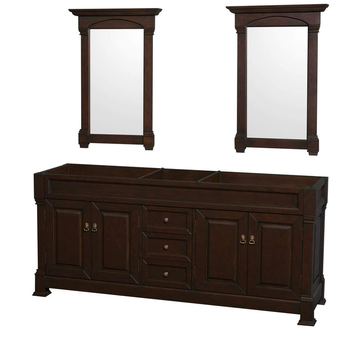 Wyndham Collection Vanity Wyndham Collection WCVTRAD80DDCCXSXXM28 Andover 80 Inch Double Bathroom Vanity in Dark Cherry, No Countertop, No Sink, and 28 Inch Mirrors