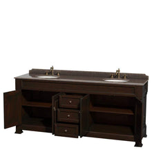 Load image into Gallery viewer, Wyndham Collection Vanity Wyndham Collection WCVTRAD80DDCIBUNOMXX Andover 80 Inch Double Bathroom Vanity in Dark Cherry, Imperial Brown Granite Countertop, Undermount Oval Sinks, and No Mirror