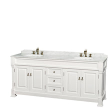 Load image into Gallery viewer, Wyndham Collection Vanity Wyndham Collection WCVTRAD80DWHCMUNDM28 Andover 80 Inch Double Bathroom Vanity in White with White Carrara Marble Countertop, Undermount Oval Sinks, and 28 Inch Mirrors