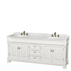 Wyndham Collection Vanity Wyndham Collection WCVTRAD80DWHCMUNDM28 Andover 80 Inch Double Bathroom Vanity in White with White Carrara Marble Countertop, Undermount Oval Sinks, and 28 Inch Mirrors