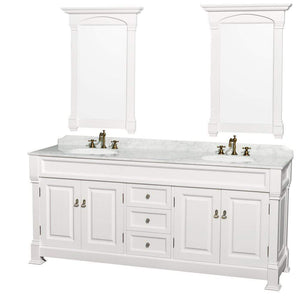 Wyndham Collection Vanity Wyndham Collection WCVTRAD80DWHCMUNDM28 Andover 80 Inch Double Bathroom Vanity in White with White Carrara Marble Countertop, Undermount Oval Sinks, and 28 Inch Mirrors