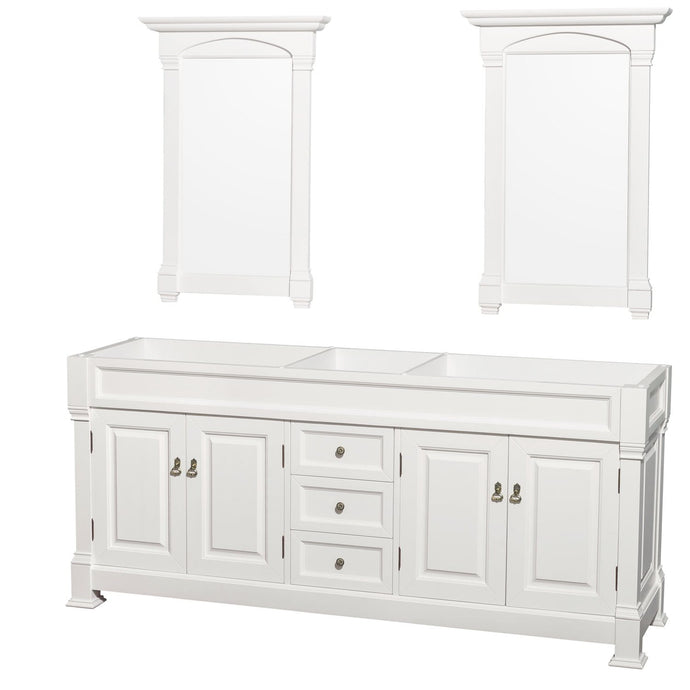 Wyndham Collection Vanity Wyndham Collection WCVTRAD80DWHCXSXXM28 Andover 80 Inch Double Bathroom Vanity in White, No Countertop, No Sink, and 28 Inch Mirrors