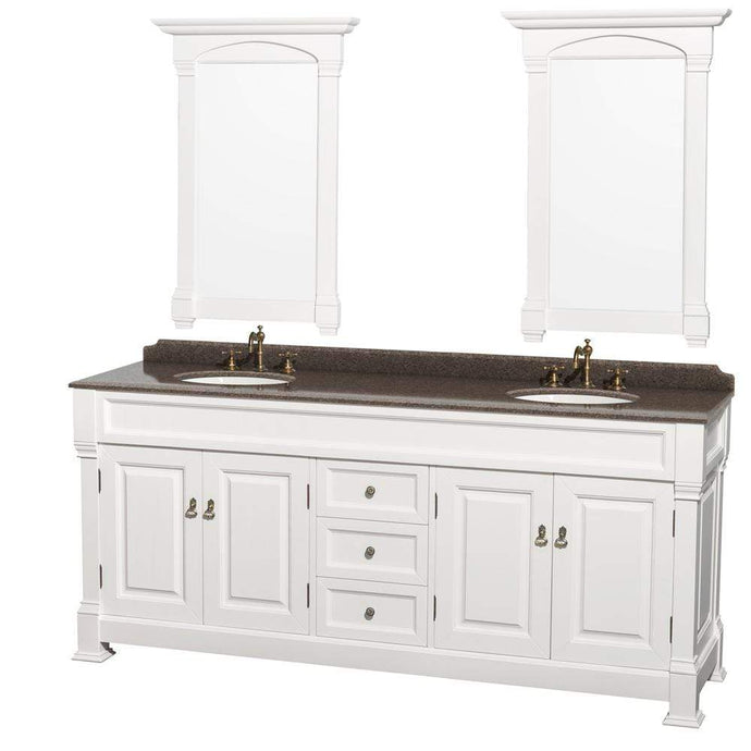 Wyndham Collection Vanity Wyndham Collection WCVTRAD80DWHIBUNOM28 Andover 80 Inch Double Bathroom Vanity in White, Imperial Brown Granite Countertop, Undermount Oval Sinks, and 28 Inch Mirrors