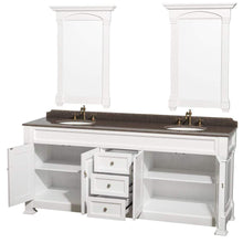 Load image into Gallery viewer, Wyndham Collection Vanity Wyndham Collection WCVTRAD80DWHIBUNOM28 Andover 80 Inch Double Bathroom Vanity in White, Imperial Brown Granite Countertop, Undermount Oval Sinks, and 28 Inch Mirrors