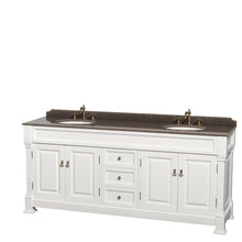 Load image into Gallery viewer, Wyndham Collection Vanity Wyndham Collection WCVTRAD80DWHIBUNOMXX Andover 80 Inch Double Bathroom Vanity in White, Imperial Brown Granite Countertop, Undermount Oval Sinks, and No Mirror