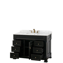 Load image into Gallery viewer, Wyndham Collection Vanity Wyndham Collection WCVTRAS48SBKCMUNOMXX Andover 48 Inch Single Bathroom Vanity in Black, White Carrara Marble Countertop, Undermount Oval Sink, and No Mirror