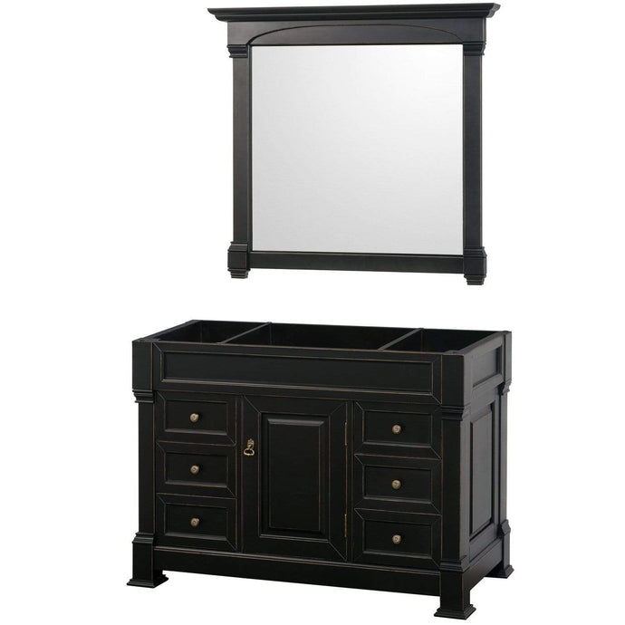 Wyndham Collection Vanity Wyndham Collection WCVTRAS48SBKCXSXXM44 Andover 48 Inch Single Bathroom Vanity in Black, No Countertop, No Sink, and 44 Inch Mirror