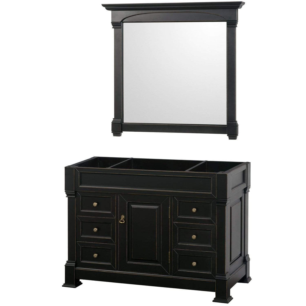 Wyndham Collection Vanity Wyndham Collection WCVTRAS48SBKCXSXXM44 Andover 48 Inch Single Bathroom Vanity in Black, No Countertop, No Sink, and 44 Inch Mirror