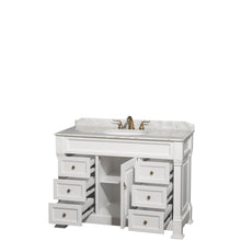 Load image into Gallery viewer, Wyndham Collection Vanity Wyndham Collection WCVTRAS48SWHCMUNOMXX Andover 48 Inch Single Bathroom Vanity in White, White Carrara Marble Countertop, Undermount Oval Sink, and No Mirror