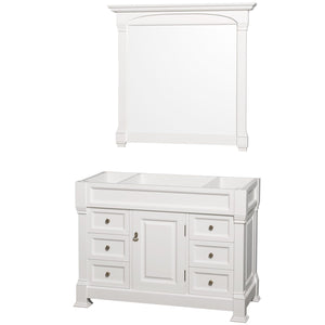 Wyndham Collection Vanity Wyndham Collection WCVTRAS48SWHCXSXXM44 Andover 48 Inch Single Bathroom Vanity in White, No Countertop, No Sink, and 44 Inch Mirror